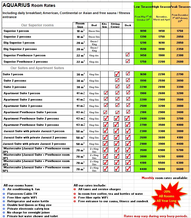 Price List 2024 - Room Rates with Breakfast and Sauna - 2024-04-26